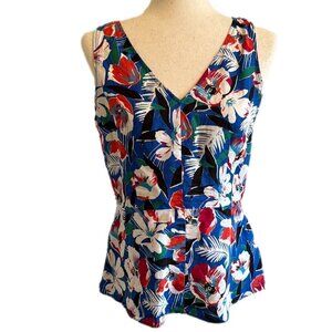 J. Crew Tropical Floral Print Linen Blend Peplum Top Size 6